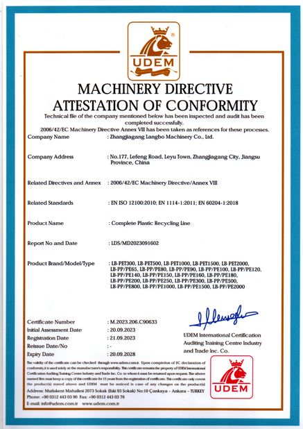 Çin Zhangjiagang Langbo Machinery Co. Ltd. Sertifikalar